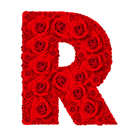 Rose alphabet set - Alphabet capital letter R made from red rose blossoms isolated on white background Rose alphabet set - Alphabet capital letter R made from red rose blossoms isolated on white background
