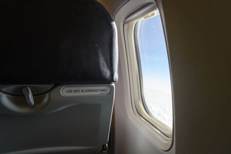 airplane window. Inside airplaneの写真素材