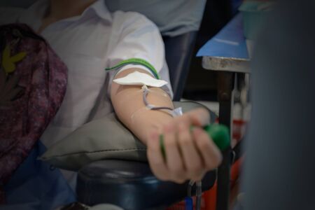 Blood donor at donation, Blood donation