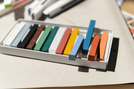 New crayons pastels color in box - back to school, education, arts, creativeの写真素材