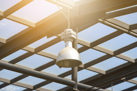 Close-up to lamp under the Glasshouse lightsの写真素材