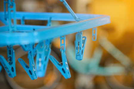 blue plastic clothespinの写真素材
