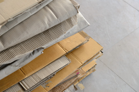 Stacking of used cardboard box for recyclingの写真素材