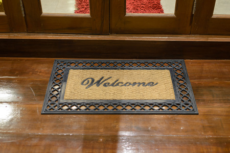 Welcome foot wipes on a porchの写真素材