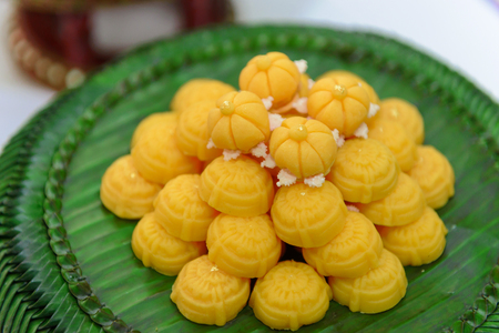 Thai dessert Jah Mong Kut - Egg Yolks Dumpling in Wheat Flour Crownの写真素材