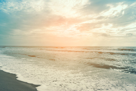 Landscape of tropical beach nature with coconut tree and clouds on horizon in Thailand. Summer relax outdoor concept. - vintage color filterの写真素材