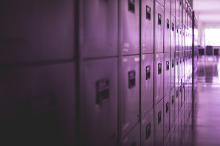 Filing cabinets in office building - violet color toneの写真素材