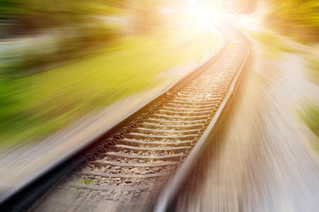 landscape of railroad tracks, railway track with motion blur effectの写真素材
