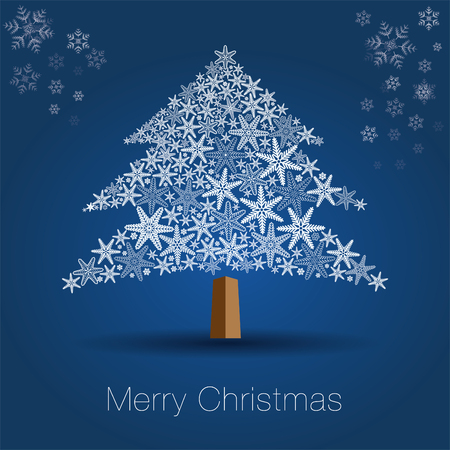 Christmas tree made from beautiful snowflakes on blue background. decoration for greeting card Happy New Year Christmasのイラスト素材