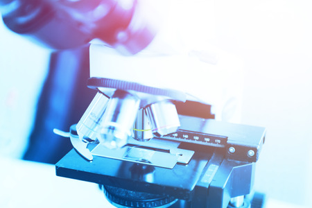 Optical microscope in laboratory. Medical equipment. Concept Science and Technology