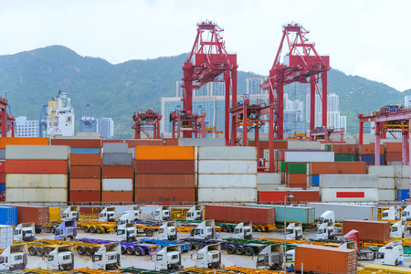 Logistics and transportation of container, trucks and crane bridge. import export and transport...