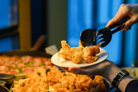Buffet dinner catering in party. Food and drink all you can eat Concept