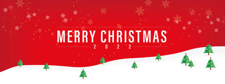 Merry Christmas with snowflake and christmas tree on curve snow. Template banner for websites