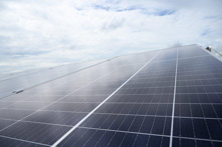 Photovoltaic solar panels are installed on rooftop of building. Regenerative energy system...
