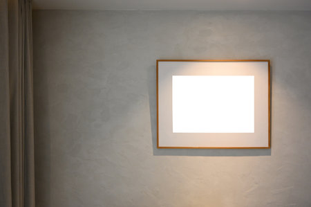 picture mockup. Empty Square Wooden frame on white wall. Poster mockup. minimal frame. Indoor...