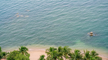 Above view of Pattaya beach in the summer season. High angle shot aerial of beautiful tropical sea...