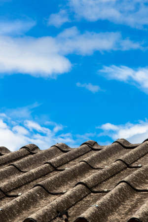Tile roof with blue skyの写真素材