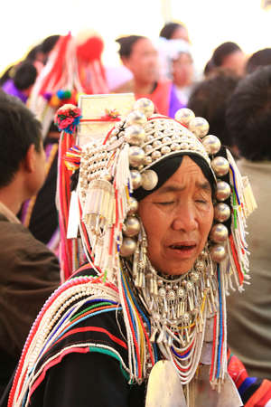 CHIANG MAI, THAILAND - FEB  4 : Unidentified  hill tribe was waitting for health service  with traditional clothes and silver jewelery at  Ban muang-ngam on january 27, 2014 in Chiang Mai, Thailand.のeditorial素材
