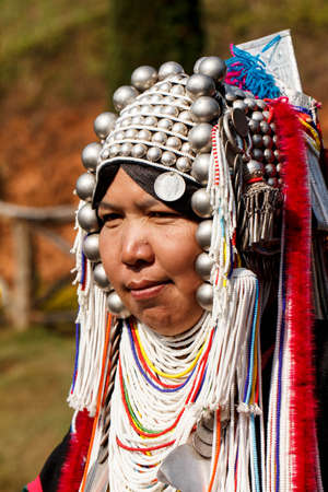 CHIANG MAI, THAILAND - FEB  4 : Unidentified  hill tribe was waitting for health service  with traditional clothes and silver jewelery at  Ban muang-ngam on january 27, 2014 in Chiang Mai, Thailand.のeditorial素材