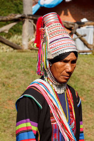 CHIANG MAI, THAILAND - FEB  4 : Unidentified  hill tribe was waitting for health service  with traditional clothes and silver jewelery at  Ban muang-ngam on january 27, 2014 in Chiang Mai, Thailand.のeditorial素材