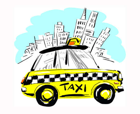 The city of New York, reflected in the window of a taxiのイラスト素材