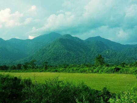 Bhutan hills view and fields.の写真素材