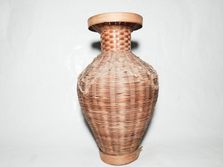 The pot is made of bamboo.の写真素材