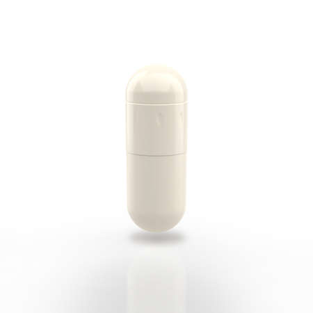 White pill capsule supplement on white background.の写真素材