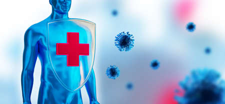 Human immune system, protection shield against viruses and bacteria.の写真素材