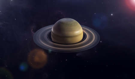 Saturn planet in the universe. Planet with rings is called saturn. 3D rendering.