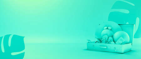 Cyan summer vacation 3d background template. Copy space glamour abstract summer background. 3D...