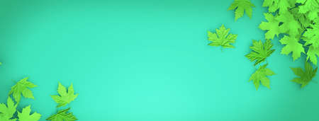 Autumn leaves background. Green fall abstract template illutration. Leaves floral mockup. Copy space...