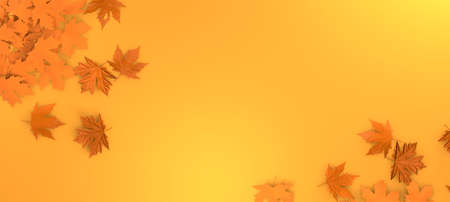 Autumn leaves background. Orange fall leaf abstract template illutration. Leaves floral mockup. 3d...