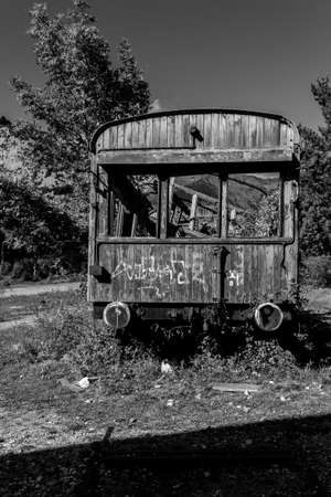 Abandoned train in Old train station Canfrancの写真素材