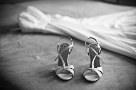 wedding dress with shoesの写真素材