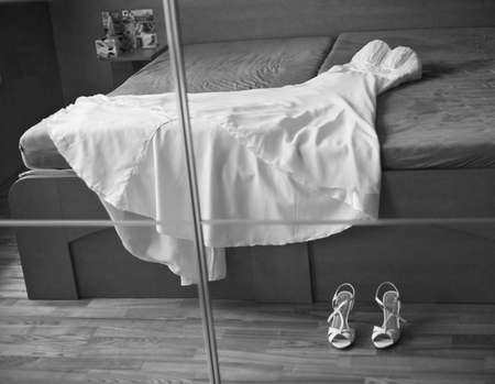 wedding dress with shoesの写真素材