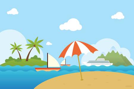 Beach and islands landscape with flat illustration.のイラスト素材