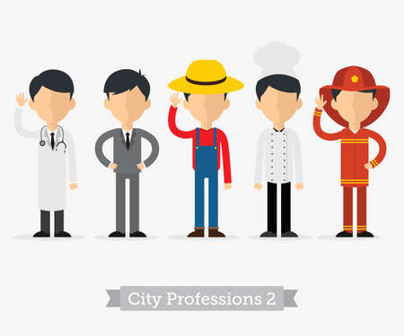 Vector Set of Professions in flat design. People occupation characters man set in flat styleのイラスト素材