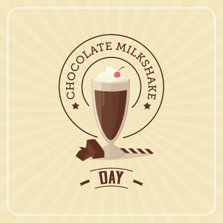 Chocolate milk shake day. Retro poster in vintage style. Vector illustrationのイラスト素材