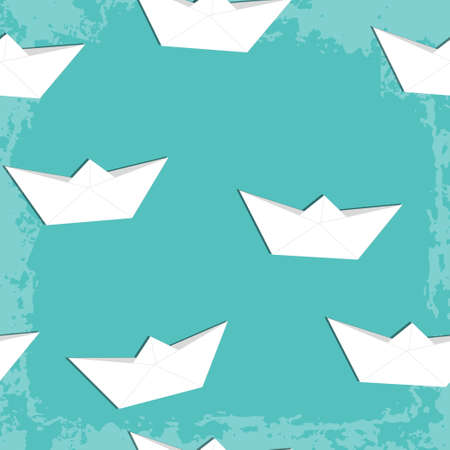 Seamless pattern with white paper ships. Vector illustration.のイラスト素材