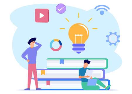 Vector illustration of online education concepts, video tutorials, investment in education and the best online learning system. Learn the business field to build a business.のイラスト素材