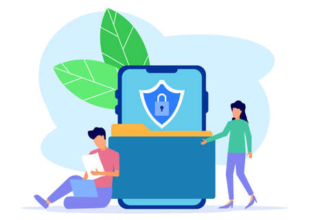 Flat vector illustration, data protection, archive, business on computer for web page.のイラスト素材