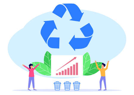 Vector illustration of business concept, recycling waste, utilization of used goods, career growth towards success, flat color icons, business analysis, environmental protection.のイラスト素材