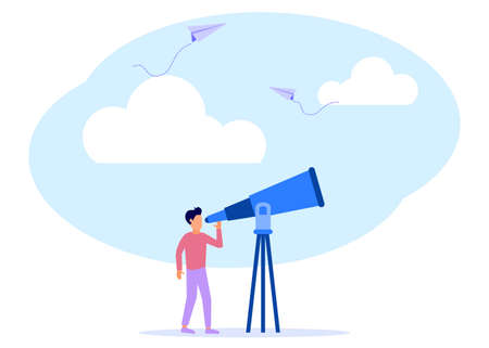 Vector illustration of a business concept, monitoring through binoculars, looking to the future, Business Character Foresight.のイラスト素材