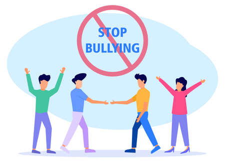 Vector illustration of social concepts, social problems of mankind. Stop mocking signs, calls to stop bullying others.のイラスト素材