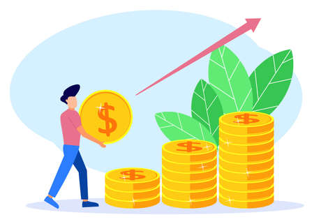 Vector illustration of a business concept. Profits increase. Sales growth concept. career to success. Business people build businesses from scratch.のイラスト素材