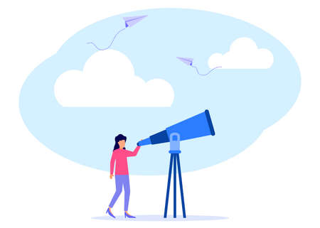 Vector illustration of a business concept, monitoring through binoculars, looking to the future, Business Character Foresight.のイラスト素材