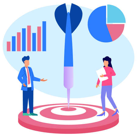 Vector illustration of a business person character concept around financial target arrow. Illustrations for websites, landing pages, mobile apps, posters and banners.のイラスト素材