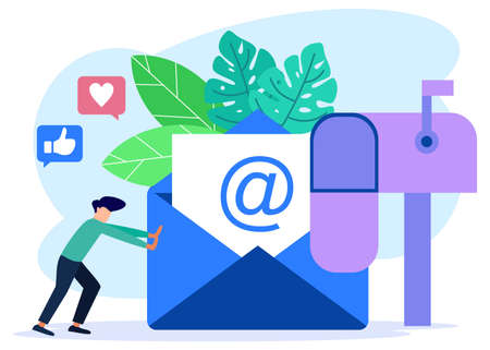 Flat style vector illustration, envelope containing letter inside smartphone, receiving mail, sorting, web mail or mobile service layout for website title.のイラスト素材