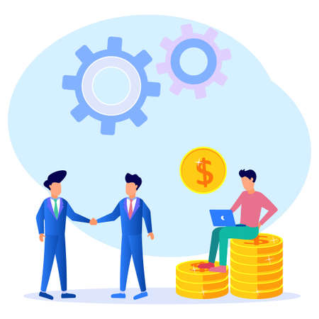Modern style vector illustration, Friends Concept, People sharing info about referrals and earning money and business. Suitable for web landing pages, ui, mobile apps, banner templates.のイラスト素材